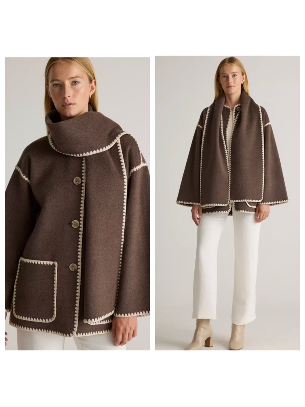 NWT Quince Double-Faced Merino Wool Scarf Coat Cocoa Melange